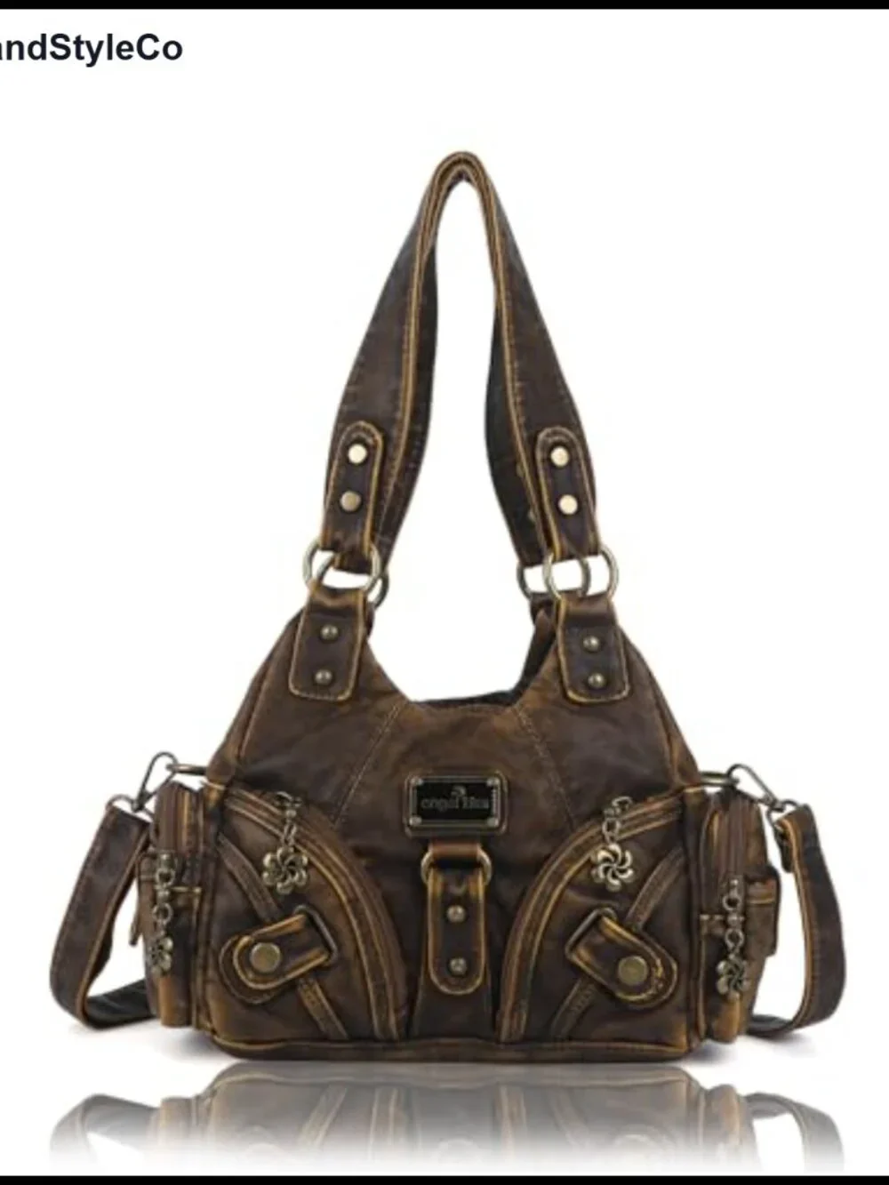 Vegan Leather Hobo Shoulder Bag Multi-Pocket Crossbody Tote